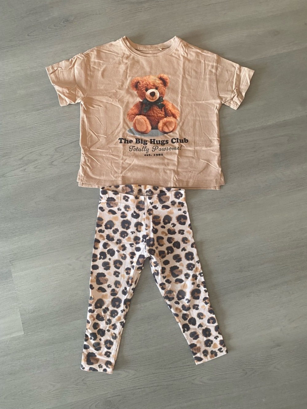 next Beige Teddy Bear Tee with Leopard Print Leggings